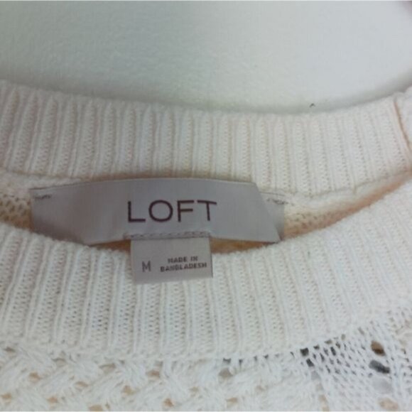 Loft Size Medium Open Knit Cable Knit Detail Lightweight Sweater Cream - Picture 3 of 5
